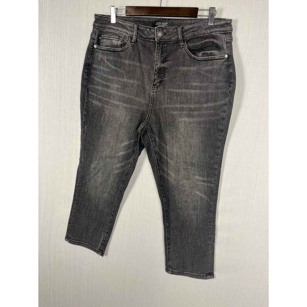 Judy Blue Skinny Fit Capri Women 15/32 Gray Denim High Rise Distressed Classic